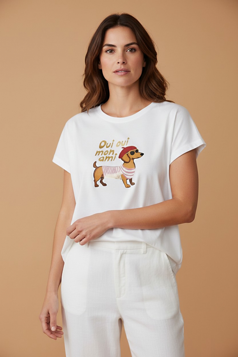 Oui oui mon ami T-Shirt - Λευκό