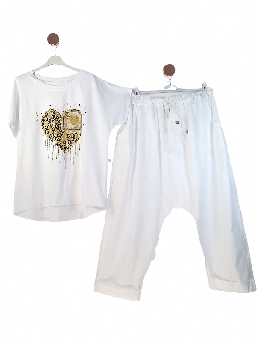 Χρυσή καρδιά T-Shirt - Λευκό