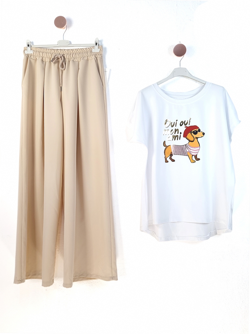 Μπεζ παντελόνα με πιέτες - Μπεζ