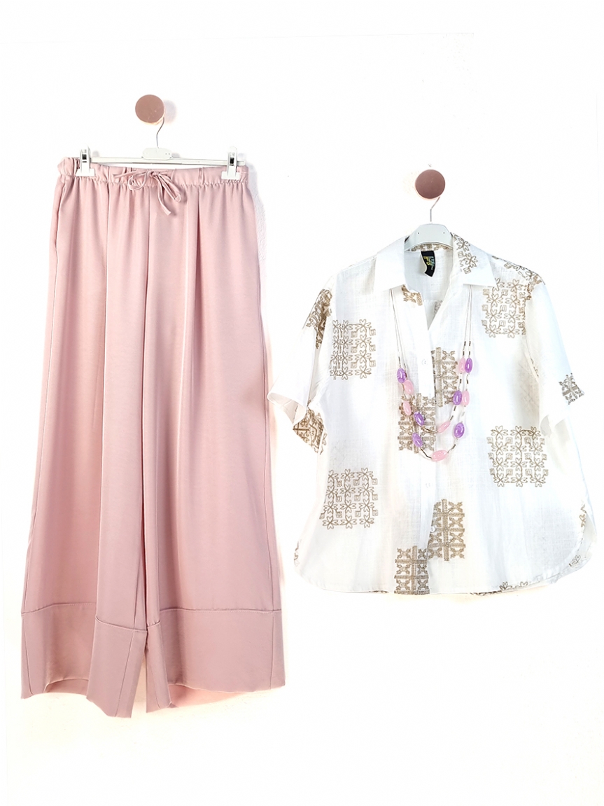 Ροζ παντελόνα με πιέτες - Ροζ