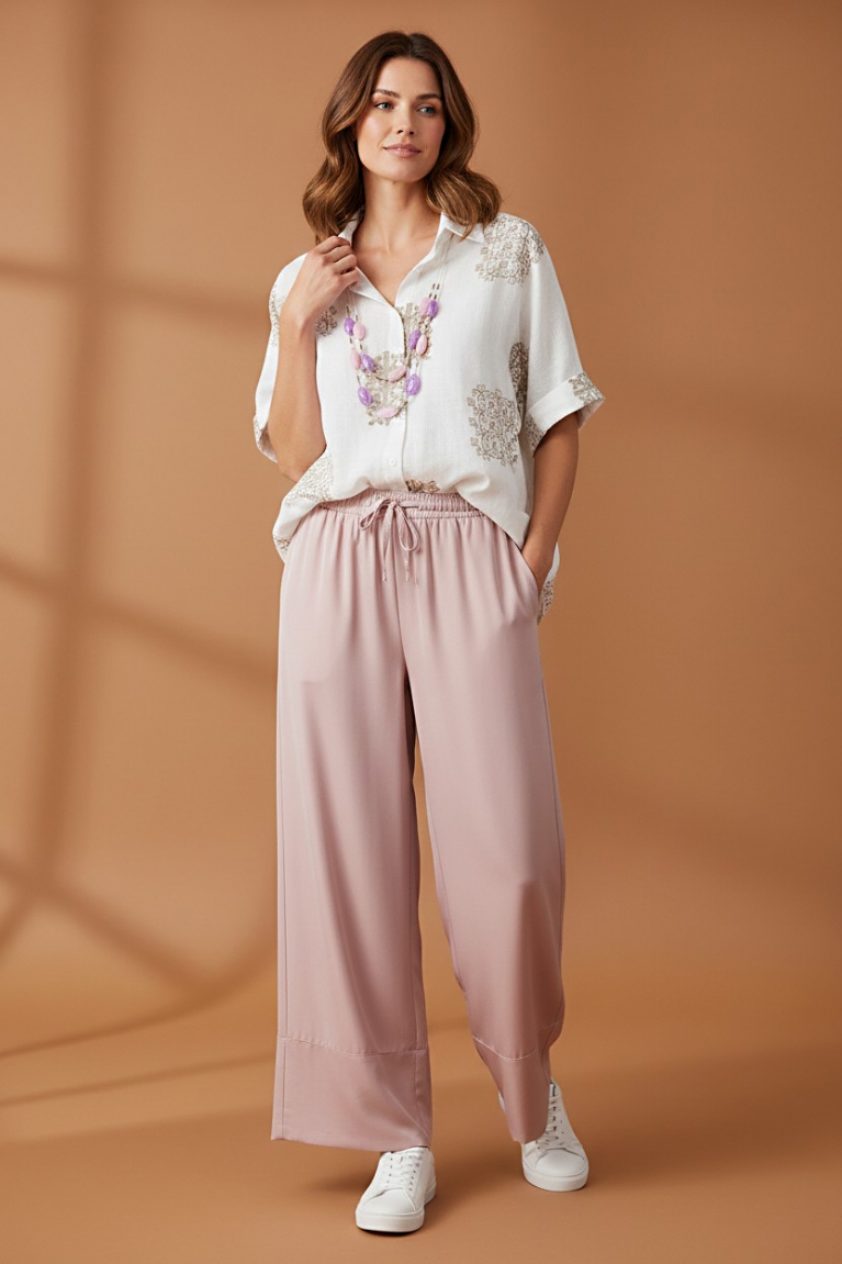 Ροζ παντελόνα με πιέτες - Ροζ