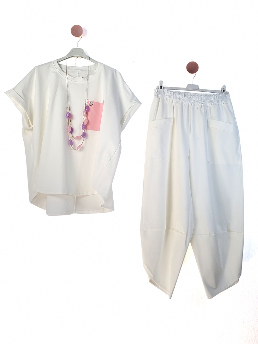 Προϊόν: Λευκό σετ με ροζ τσέπη - Λευκό Λευκό σετ με ροζ τσέπη - Λευκό