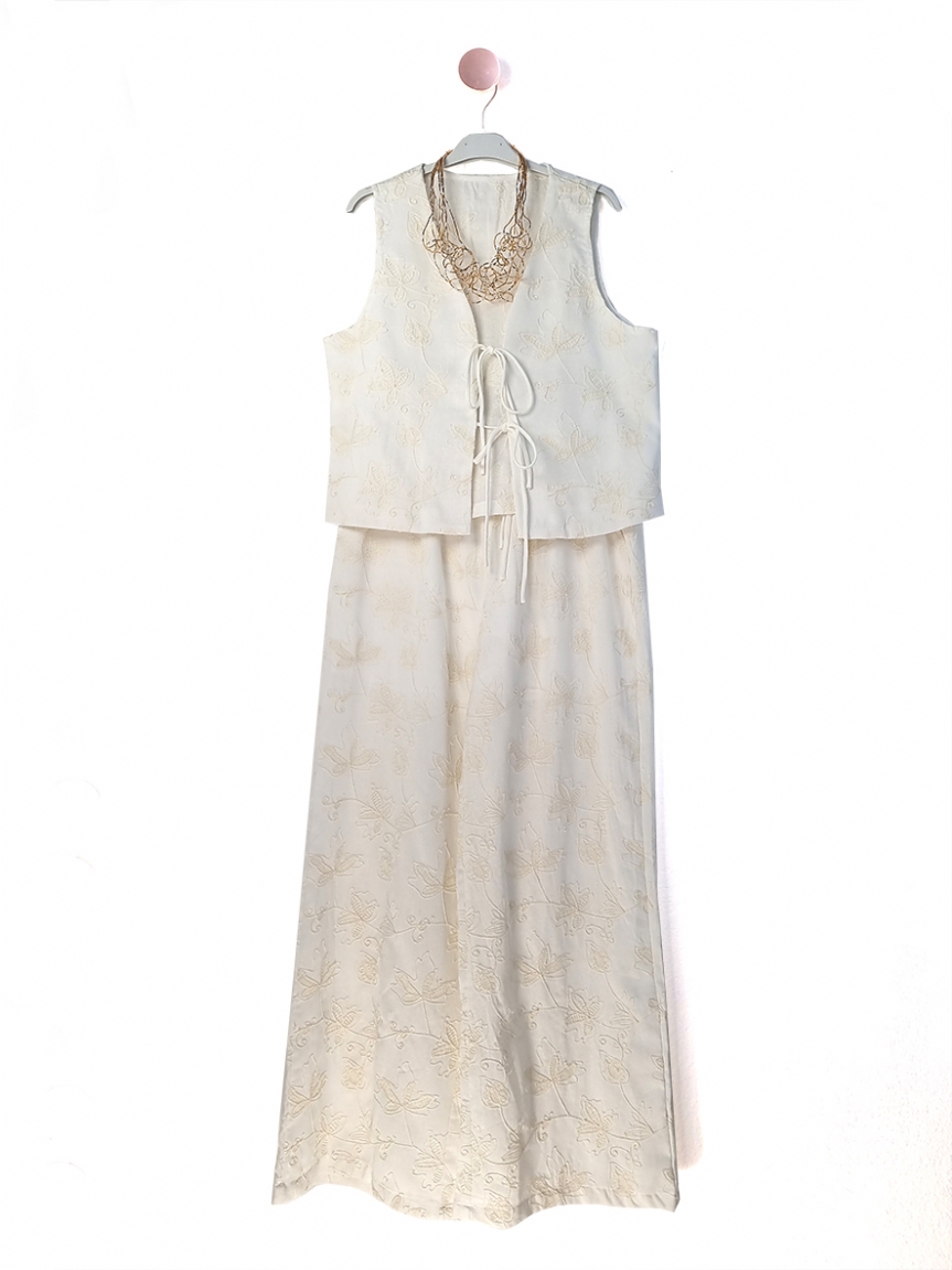 Λευκό σετ με μπεζ κεντήματα - Ιβουάρ 