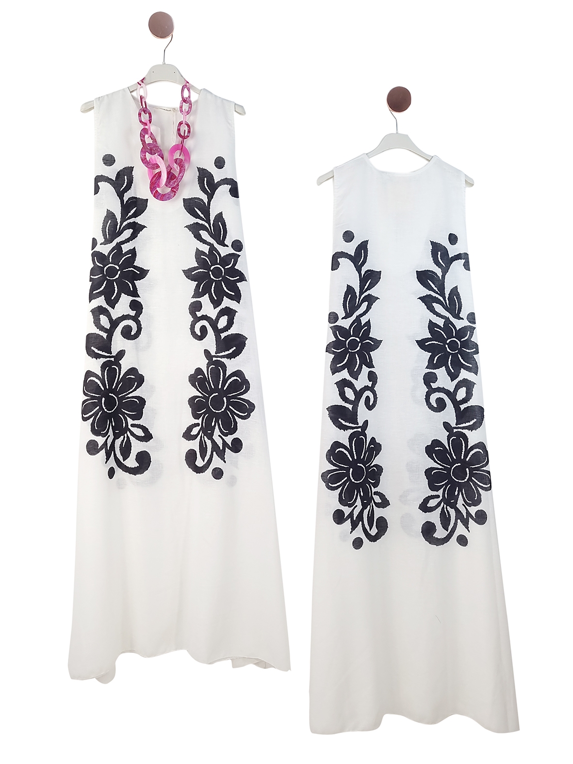 Λευκό φόρεμα με μαύρα λουλούδια - Λευκό