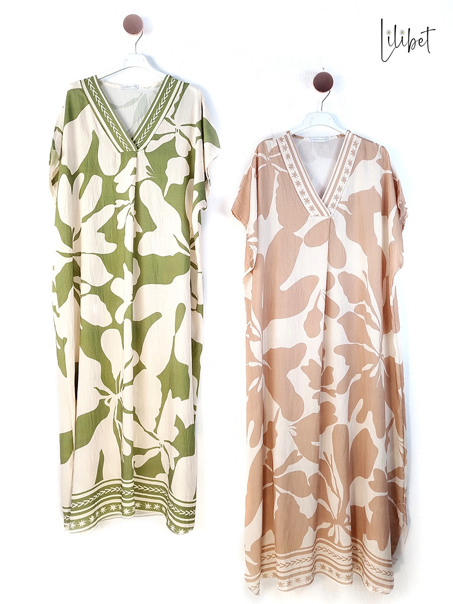 Boho φόρεμα με χακί pattern - Χακί