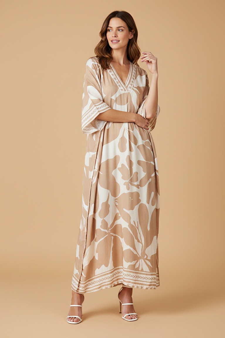 Boho φόρεμα με μπεζ pattern - Μπεζ