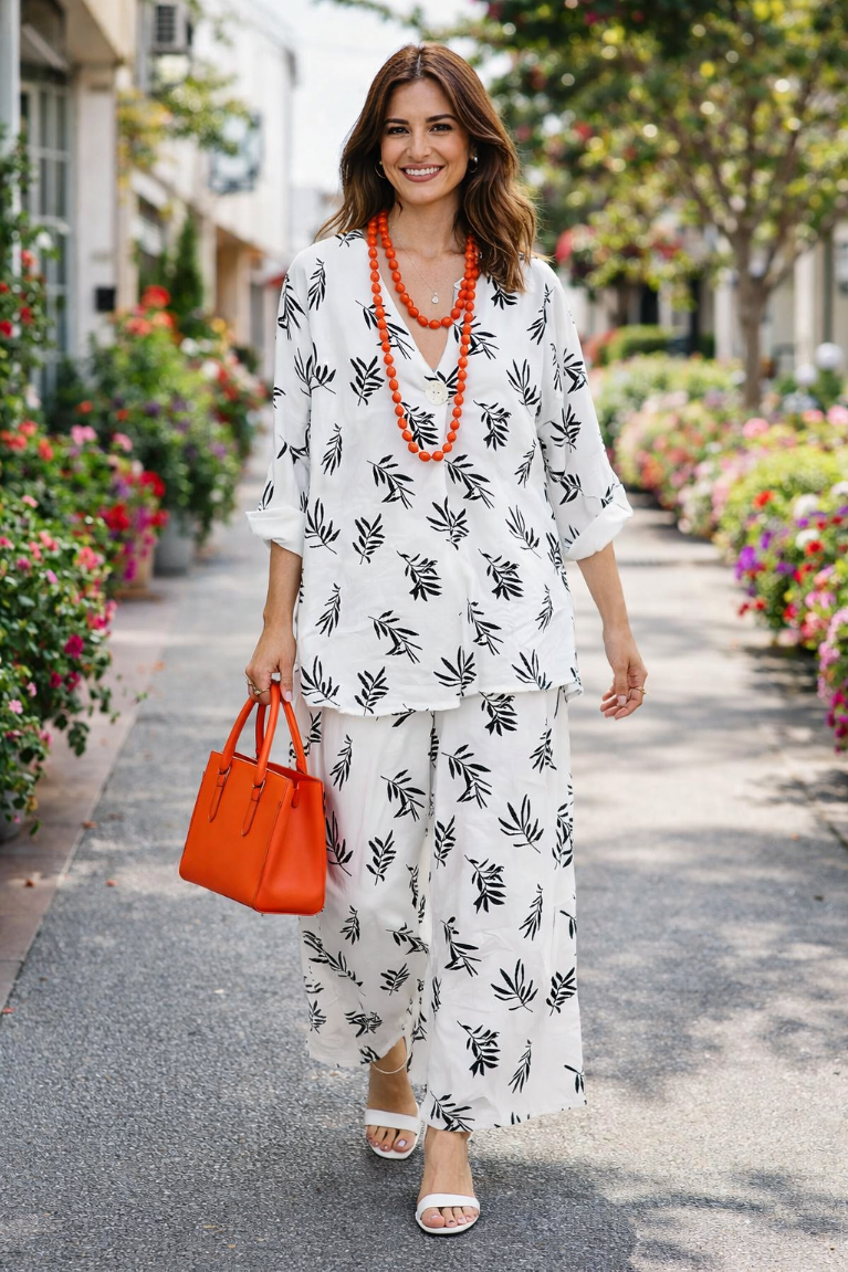 Set λευκό με μαύρα φύλλα - Λευκό