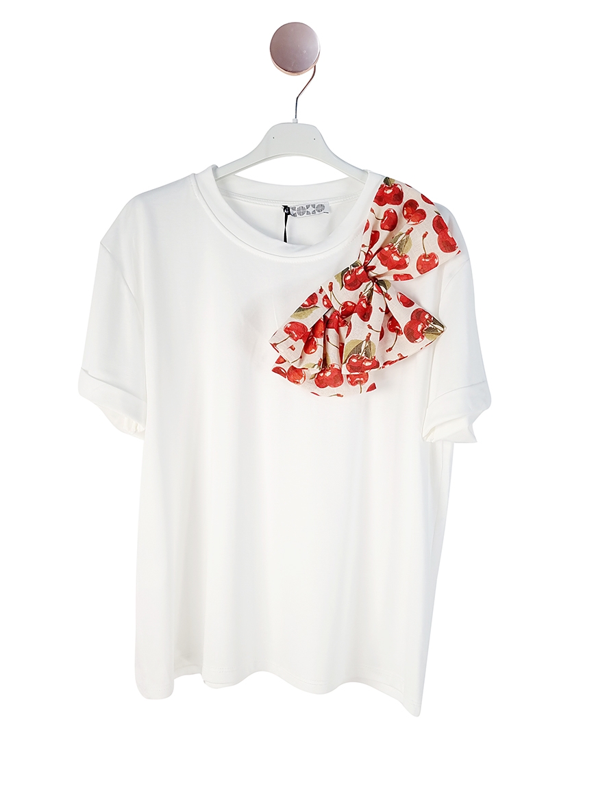 Μπλούζα φιόγκο με κεράσια - Λευκό