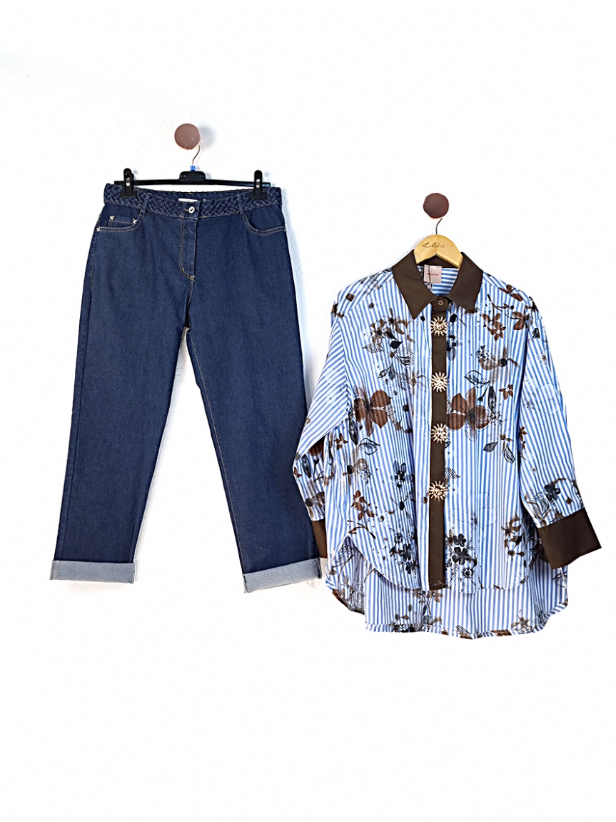 Jean παντελόνι με σχέδιο πλεξούδα - ΣΚΟΥΡΟ ΜΠΛΕ DENIM