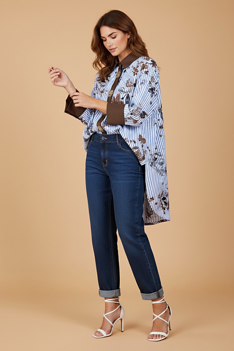 Jean παντελόνι με σχέδιο πλεξούδα - ΣΚΟΥΡΟ ΜΠΛΕ DENIM