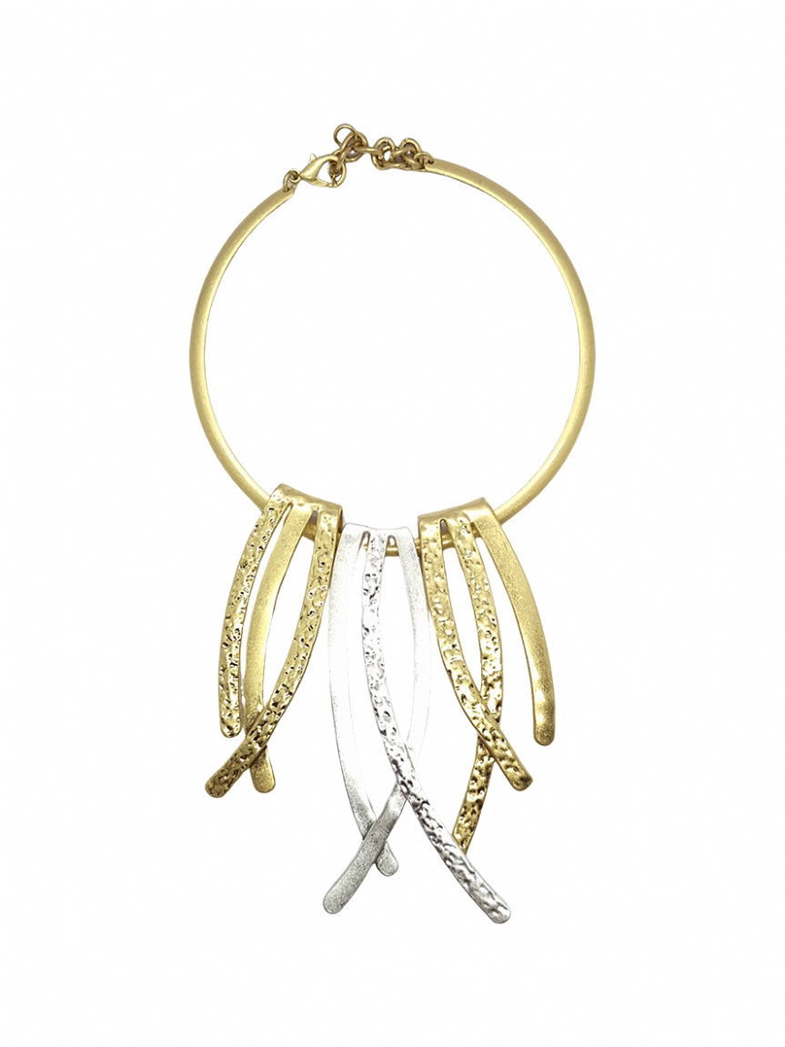 Κολιέ βέργα δίχρωμη με κρεμαστό - Χρυσό