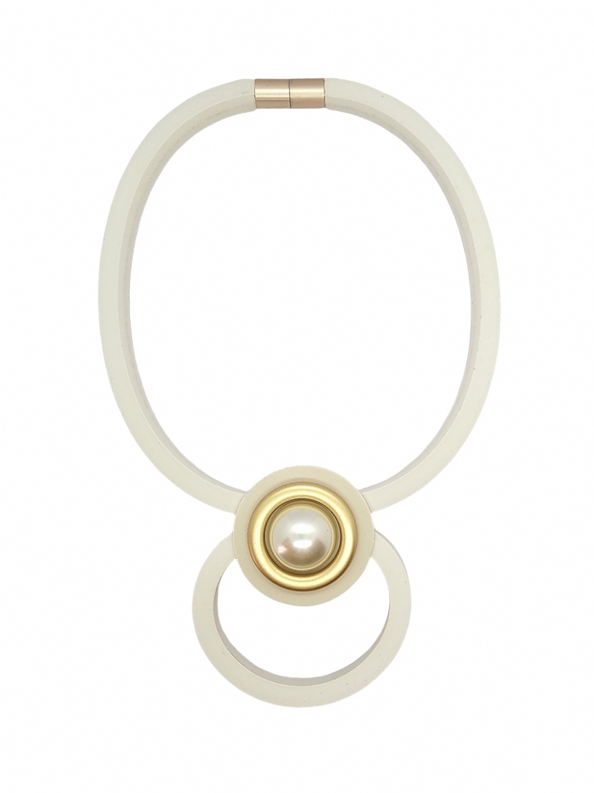 Κολιέ καουτσούκ και πέρλα - Λευκό