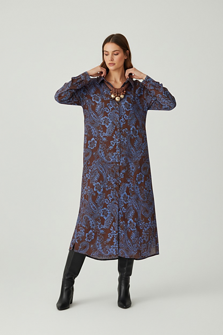 Patterned σεμιζιέ φόρεμα - Μπλε