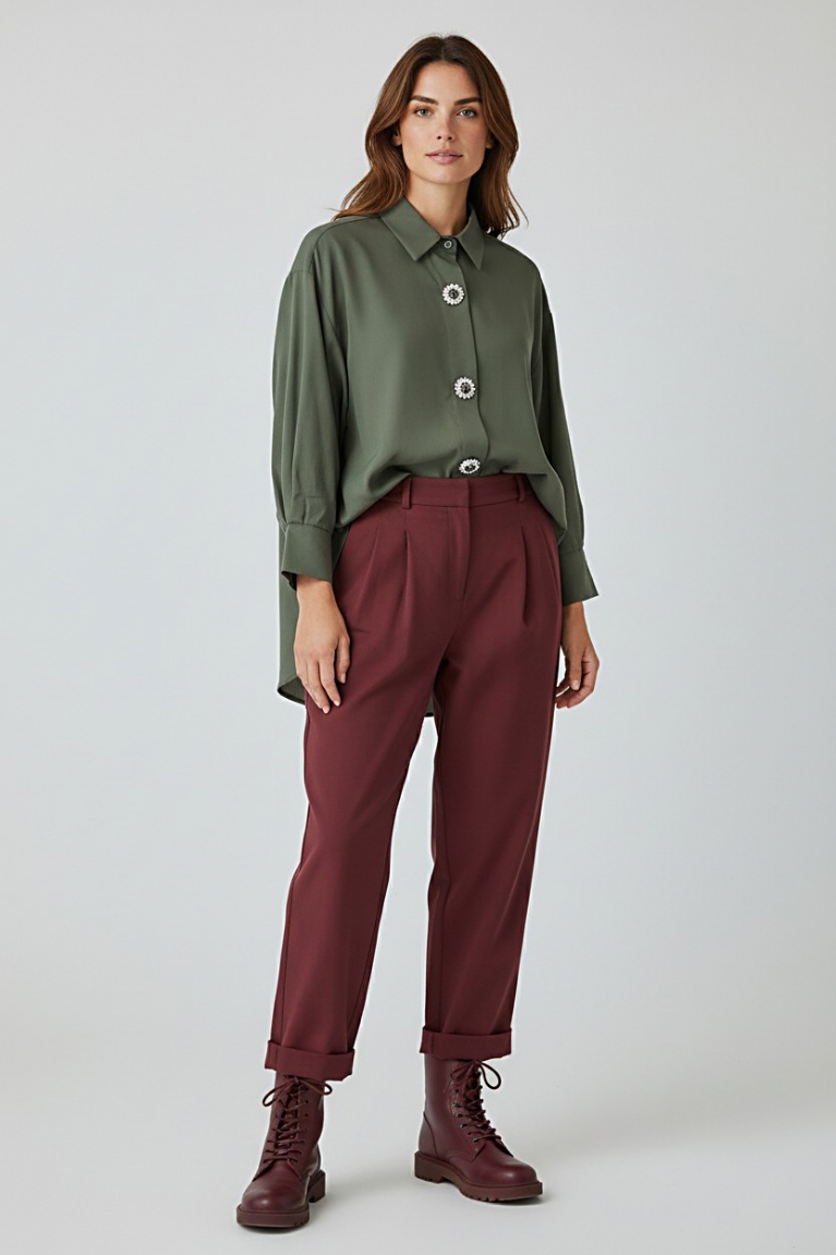 Προϊόν: Oversize πουκάμισο με διακοσμητικές καρφίτσες - Χακί Oversize πουκάμισο με διακοσμητικές καρφίτσες - Χακί