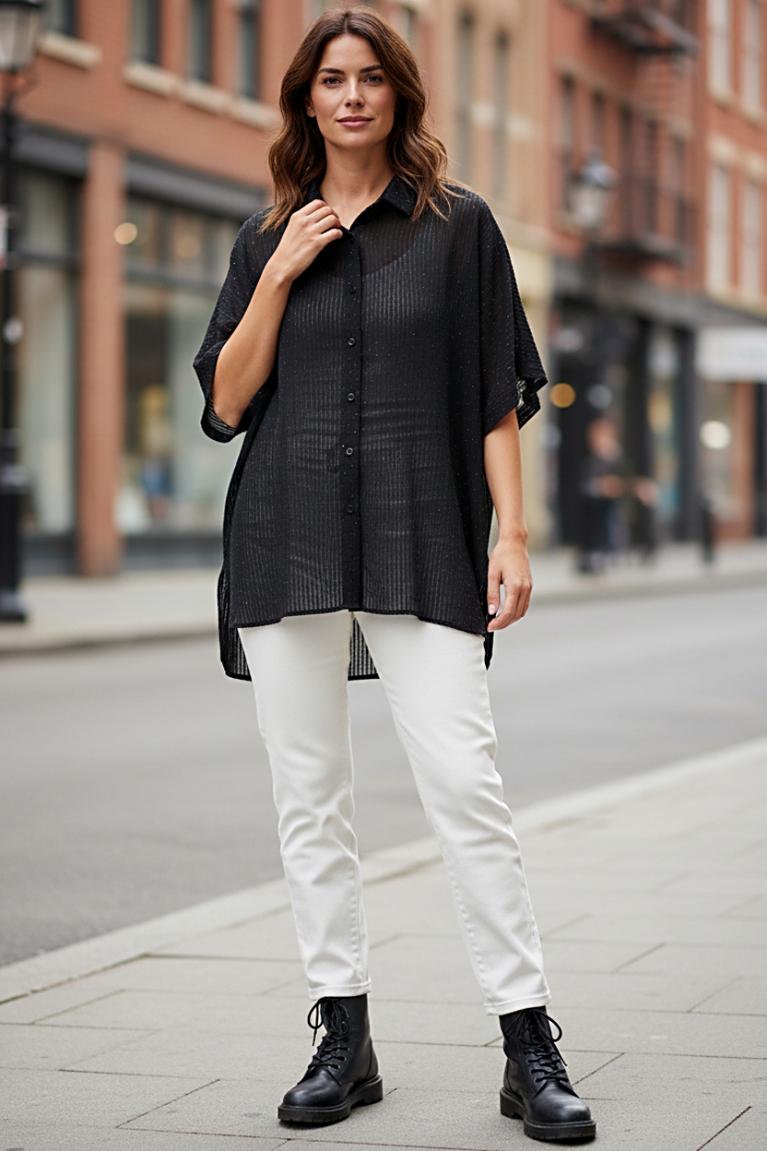 Oversize πουκάμισο στρας - Μαύρο