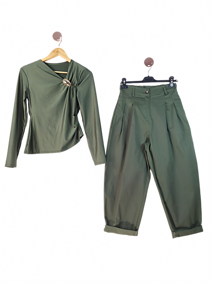 Top με χρυσό διακοσμητικό - Χακί