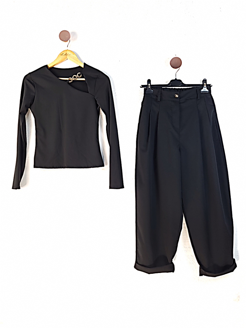 Top με χρυσή αλυσίδα - Μαύρο