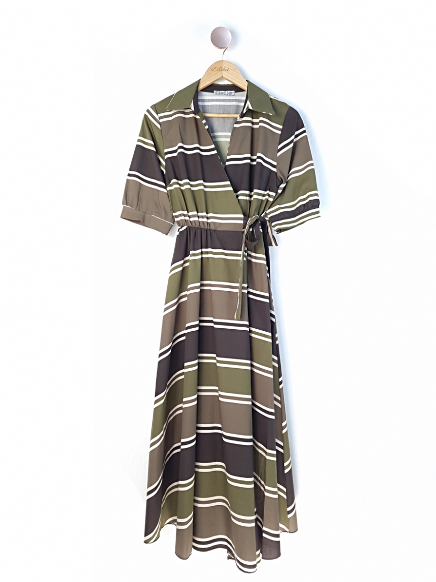 Φόρεμα ριγέ - Χακί