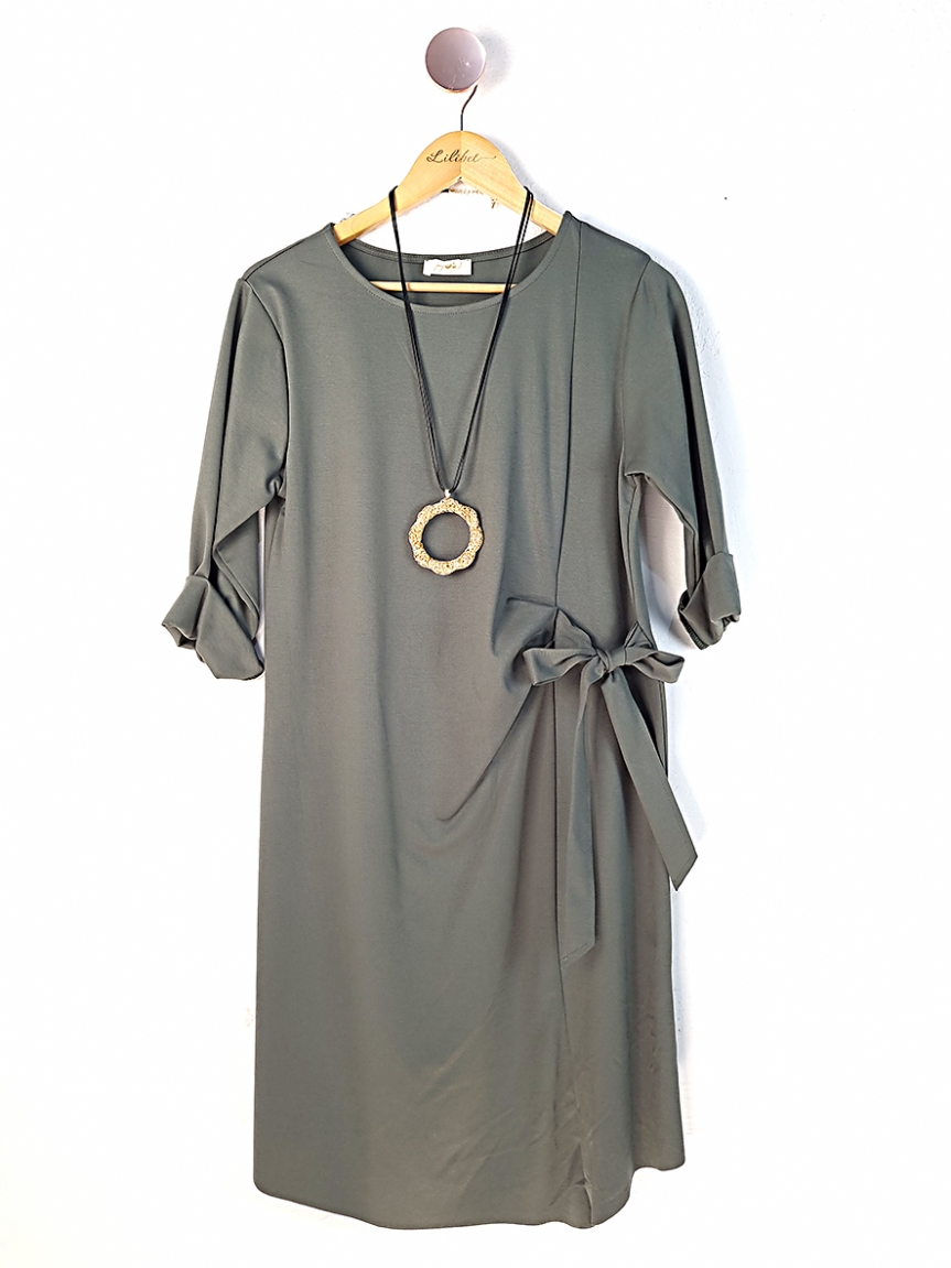Φόρεμα με δέσιμο στο πλάι - Χακί