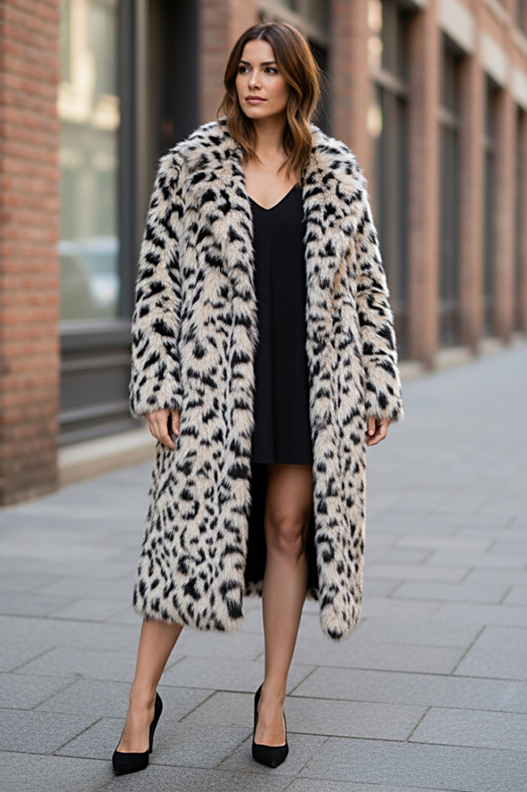 Οικολογική  γούνα σε leo print - Μπεζ