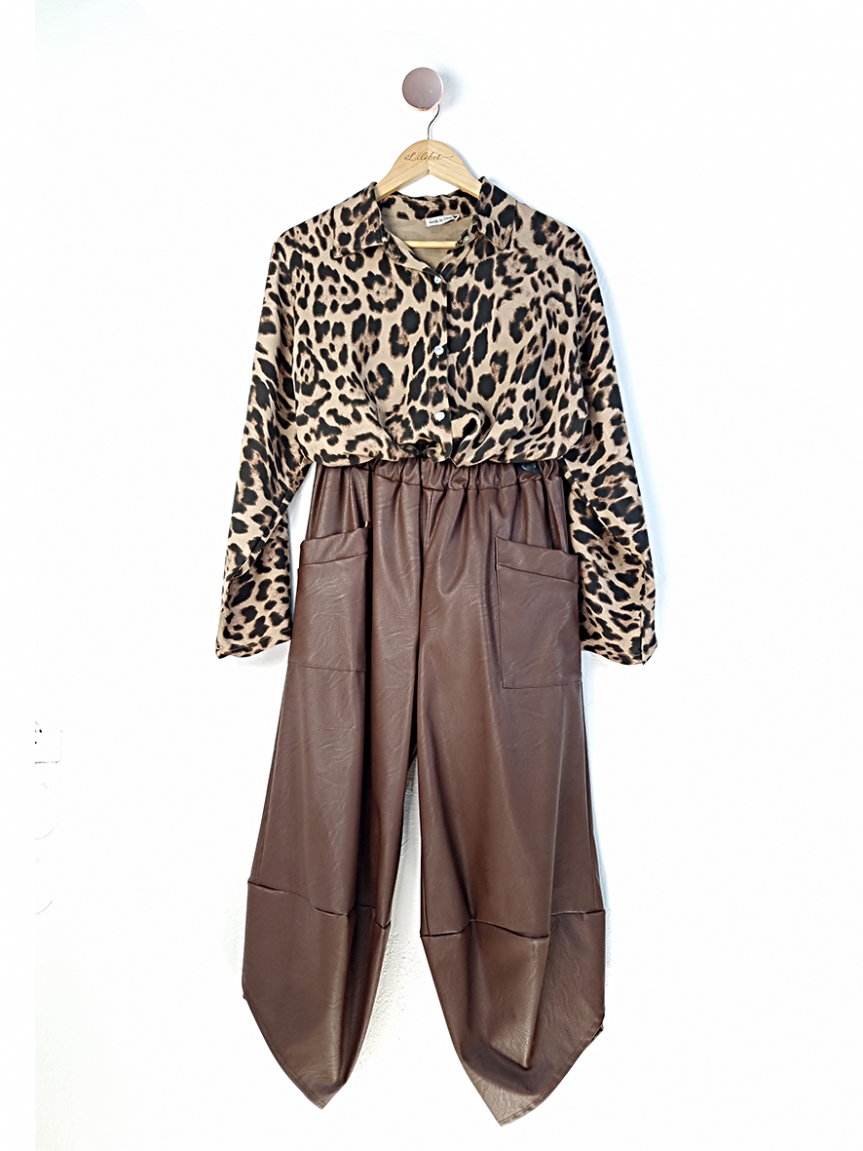 Προϊόν: Oversize πουκάμισο με animal print - Μπεζ Oversize πουκάμισο με animal print - Μπεζ