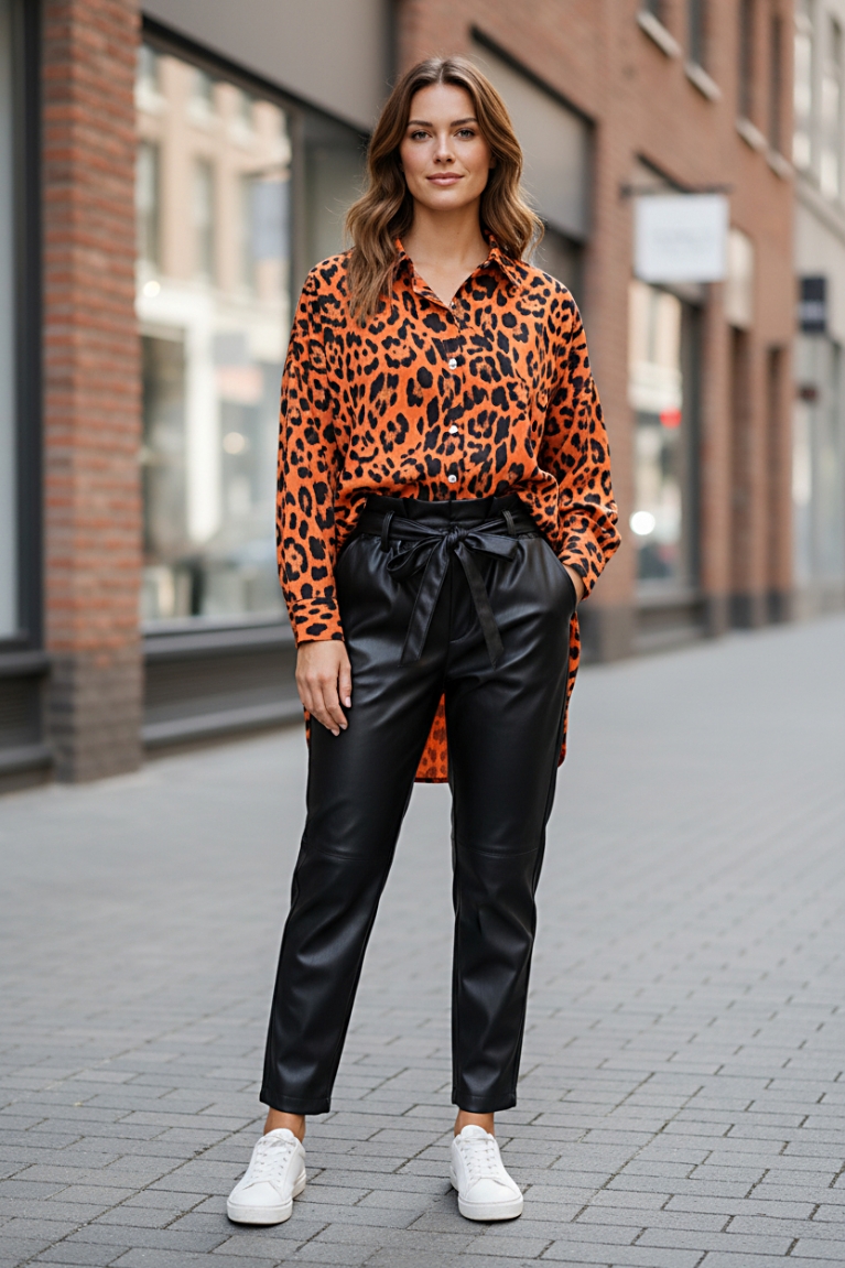 Oversize πουκάμισο με animal print - Πορτοκαλί