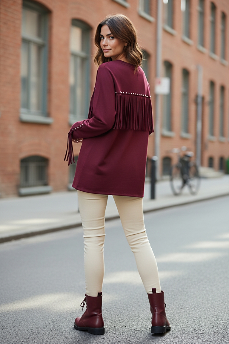 Μπλούζα με κρόσια - Μπορντό‎