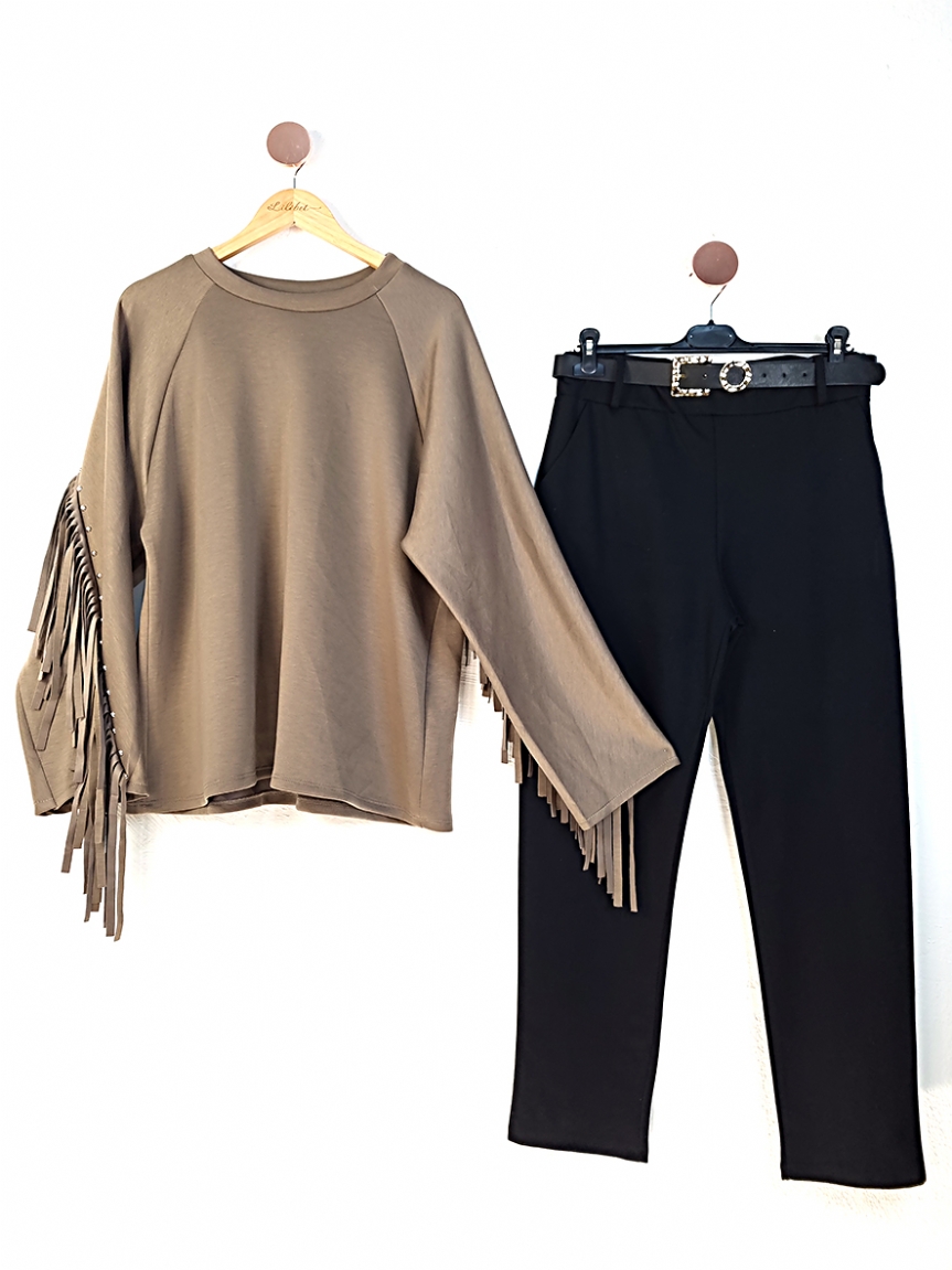 Μπλούζα με κρόσια - Καφέ