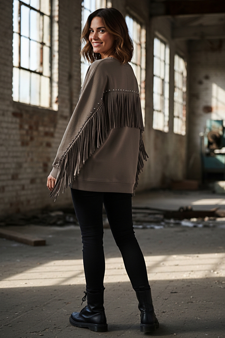 Μπλούζα με κρόσια - Καφέ