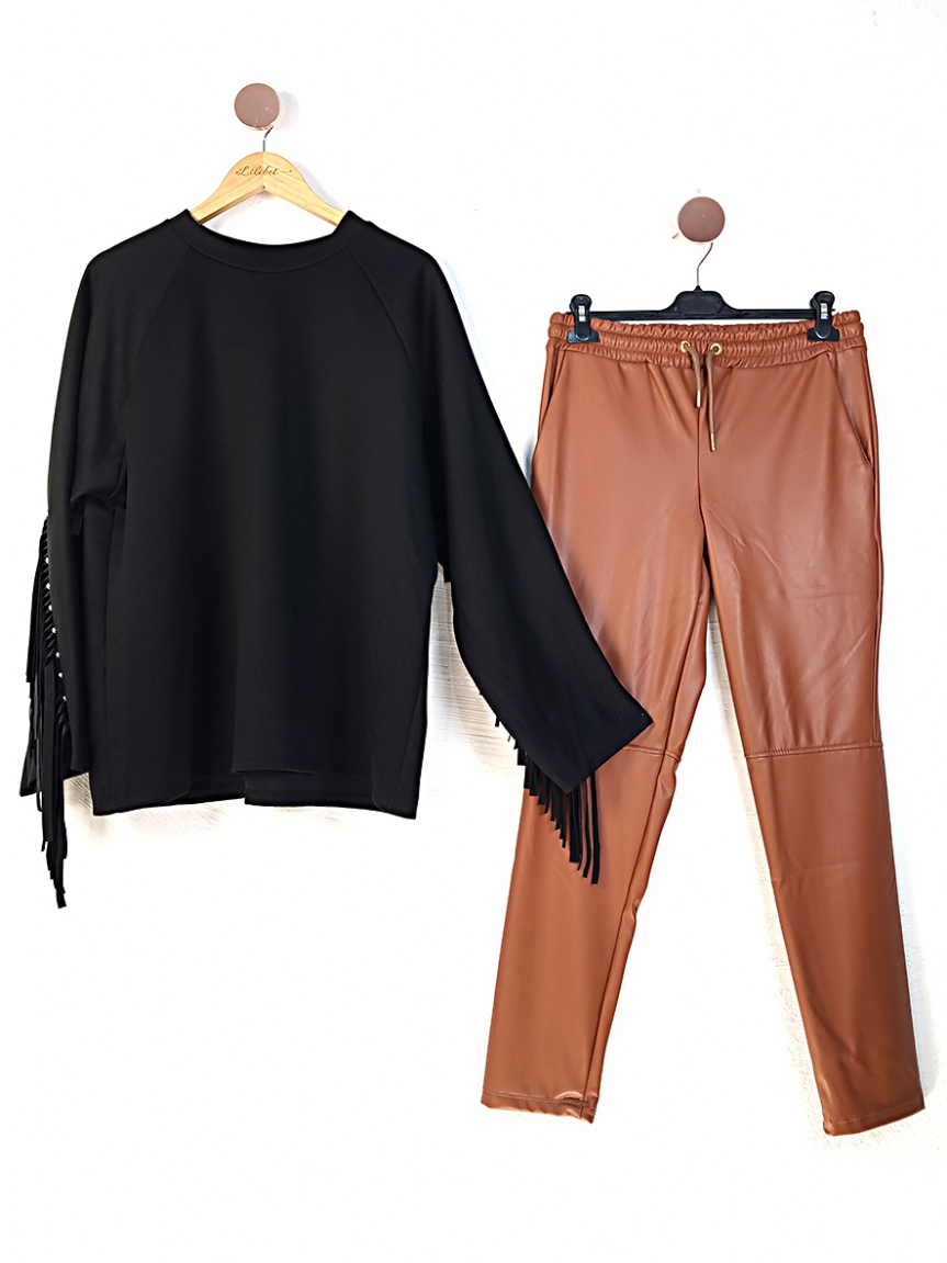 Μπλούζα με κρόσια - Μαύρο