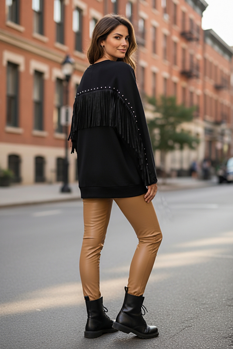 Μπλούζα με κρόσια - Μαύρο