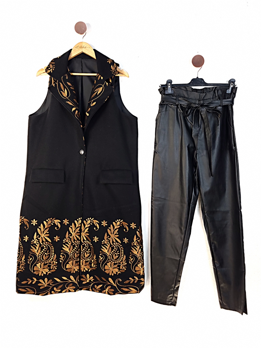 Πανωφόρι με χρυσό κέντημα - Μαύρο