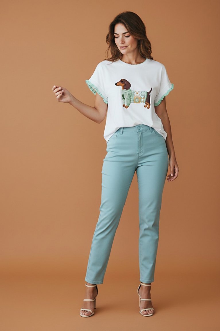 Πεντάτσεπο ελαστικό παντελόνι - Μέντα