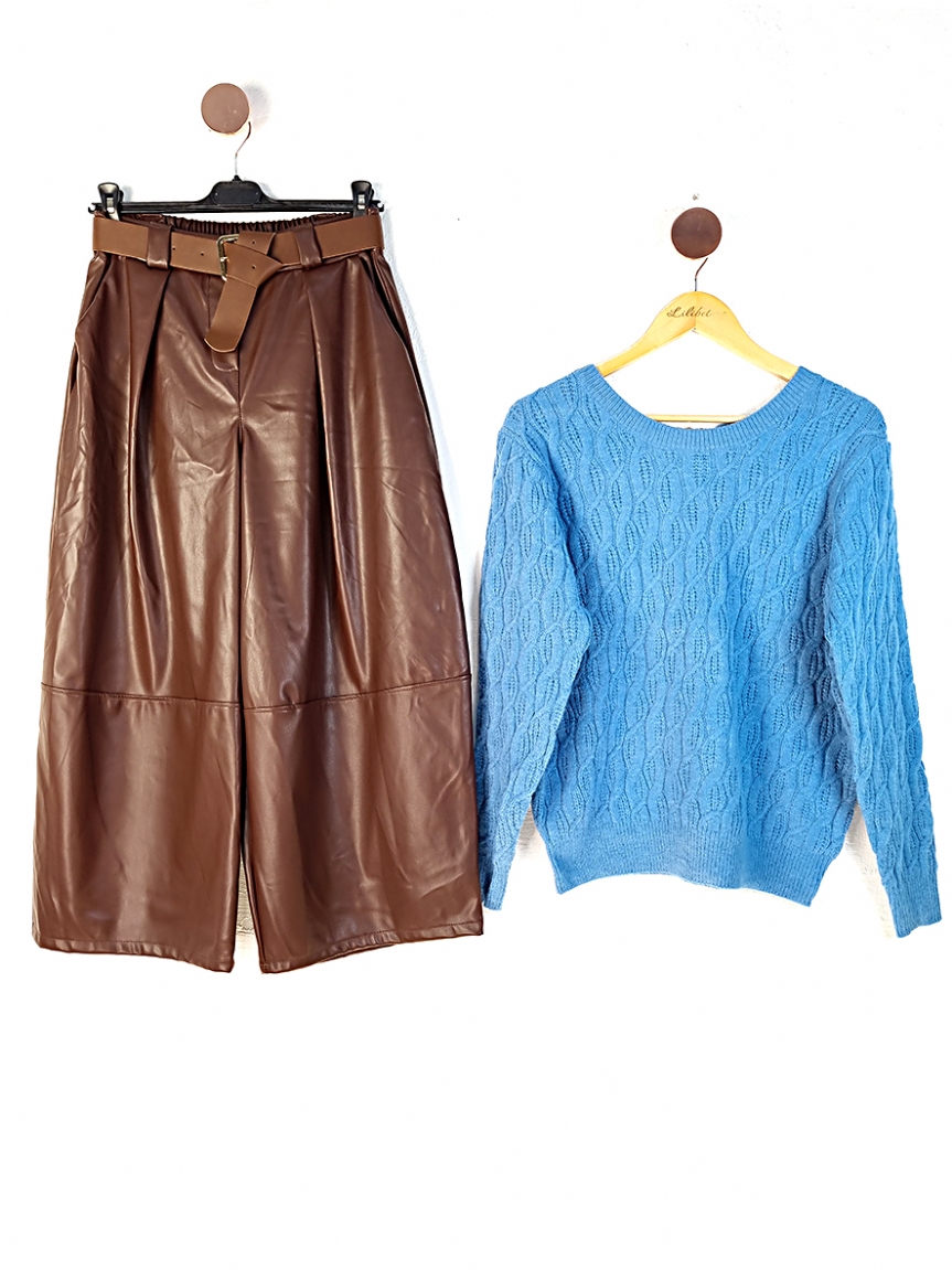 Προϊόν: Cropped παντελόνι δερματίνη - Καφέ Cropped παντελόνι δερματίνη - Καφέ