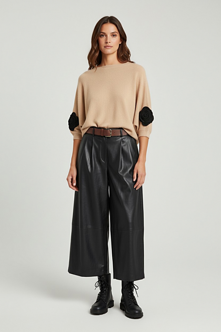 Προϊόν: Cropped παντελόνι δερματίνη - Μαύρο Cropped παντελόνι δερματίνη - Μαύρο