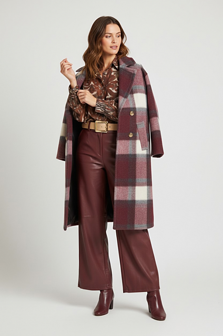 Προϊόν: Καρό παλτό - Μπορντό Καρό παλτό - Μπορντό