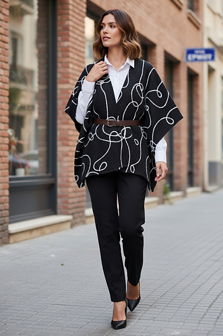 Παλτό-ζακέτα με γραμμές - Μαύρο