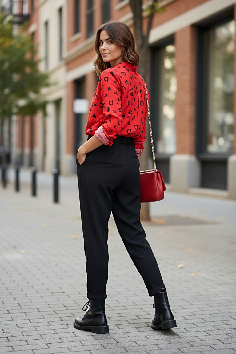 Παντελόνι με ζώνη ιμάντα - Μαύρο