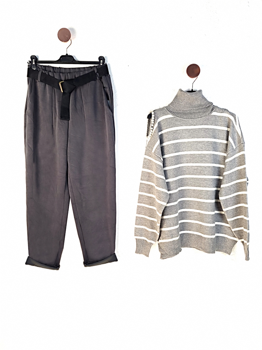 Προϊόν: Παντελόνι με ζώνη ιμάντα - Γκρι Παντελόνι με ζώνη ιμάντα - Γκρι