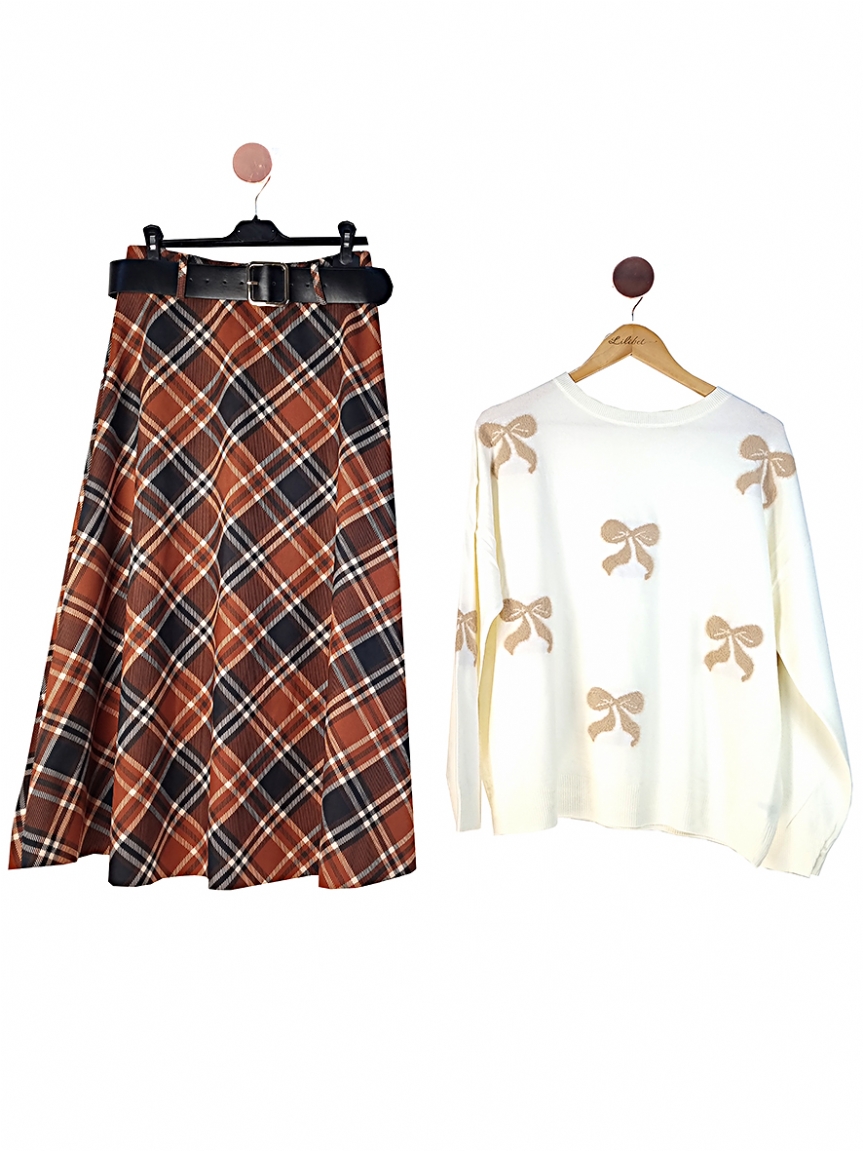 Καρό φούστα - Πορτοκαλί