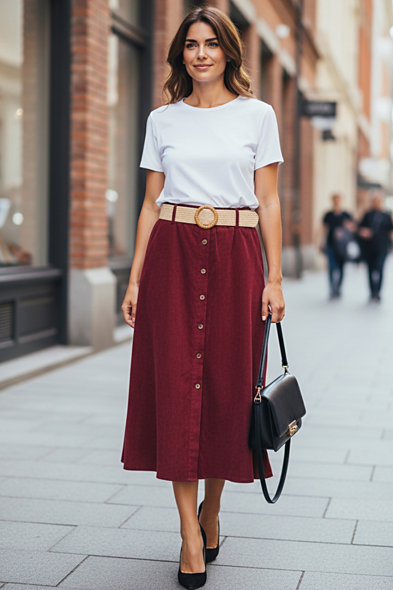 Φούστα κοτλέ - Μπορντό‎