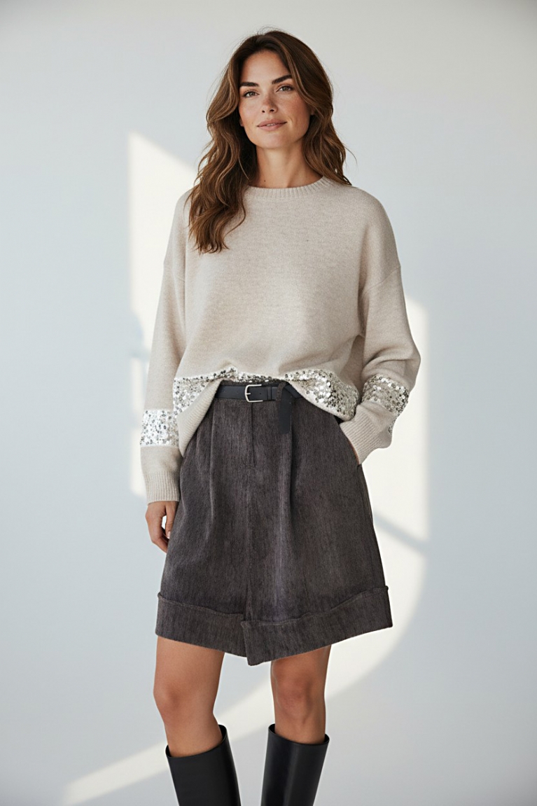 Προϊόν: Πλεκτό με διακοσμητική παγιέτα - Μπεζ Πλεκτό με διακοσμητική παγιέτα - Μπεζ