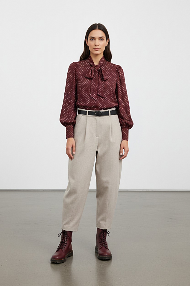 Προϊόν: Πουά πουκάμισο με φιόγκο - Μπορντό Πουά πουκάμισο με φιόγκο - Μπορντό