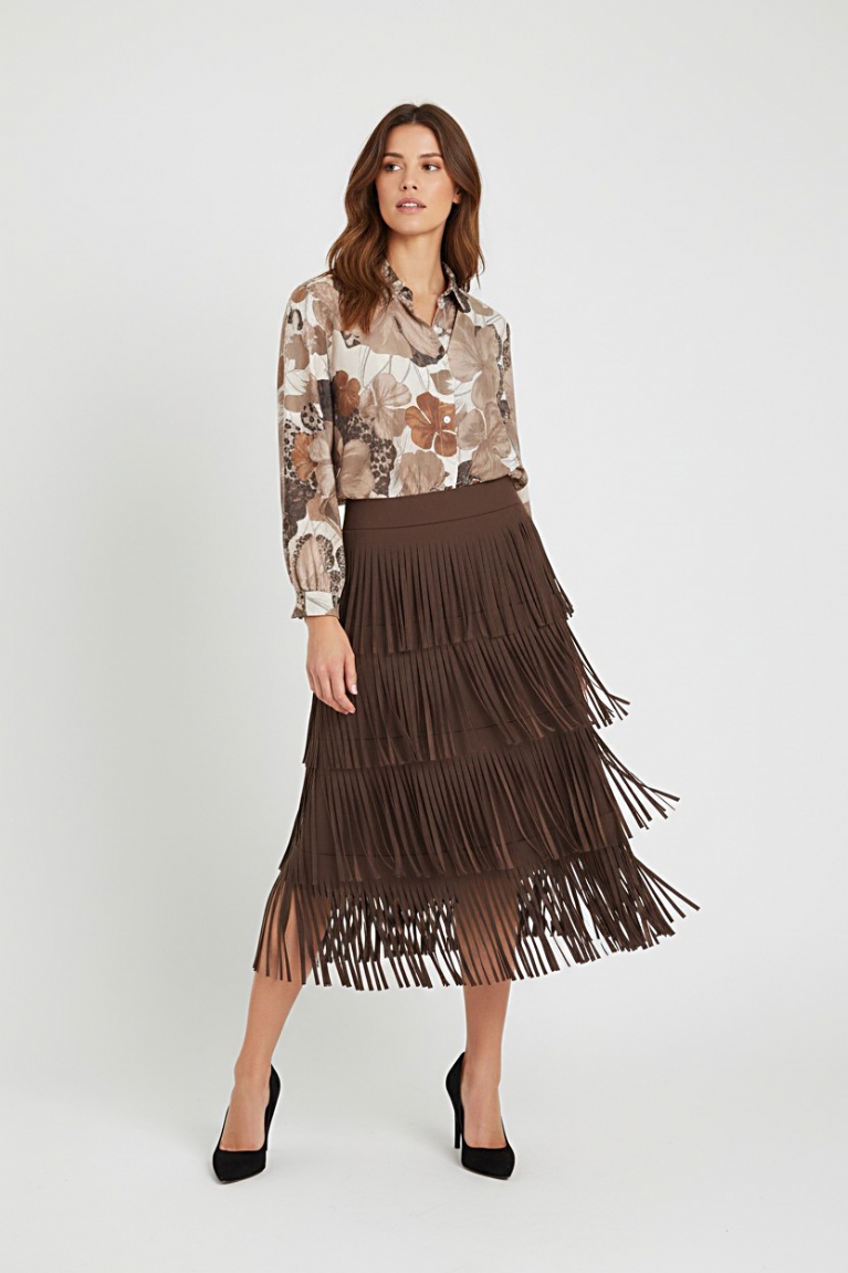 Προϊόν: Φούστα με κρόσσια - Καφέ Φούστα με κρόσσια - Καφέ