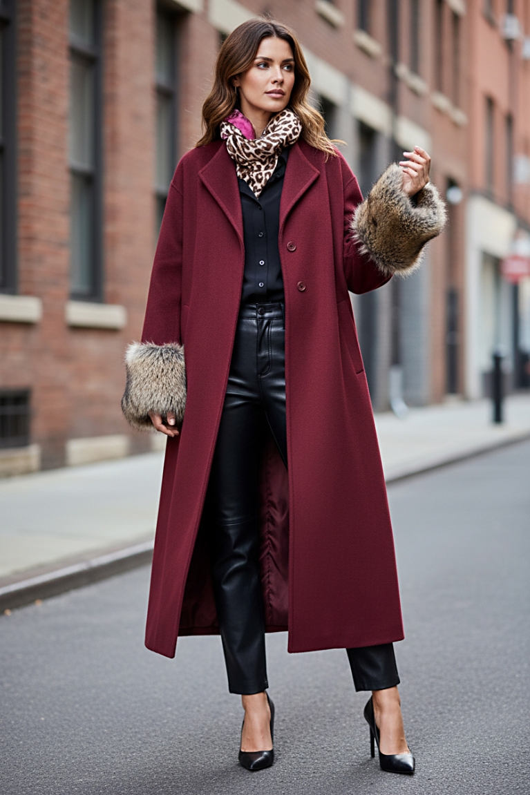 Παλτό urban chic - Μπορντό‎