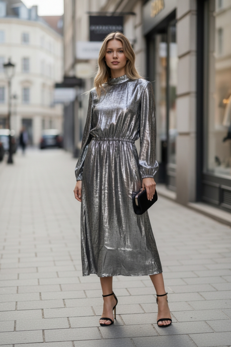 Foile φόρεμα - Ασημί