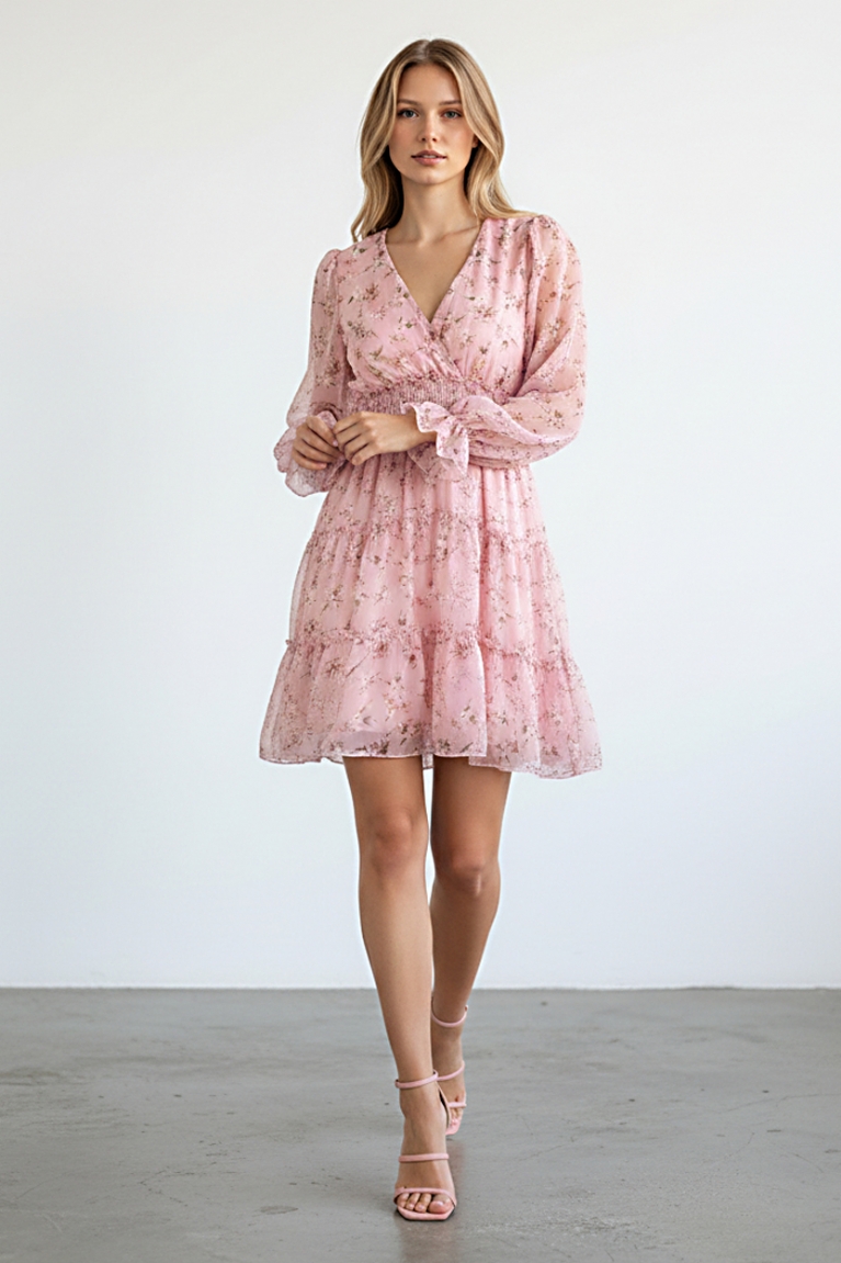 Ρομαντικό Floral φόρεμα - Ροζ
