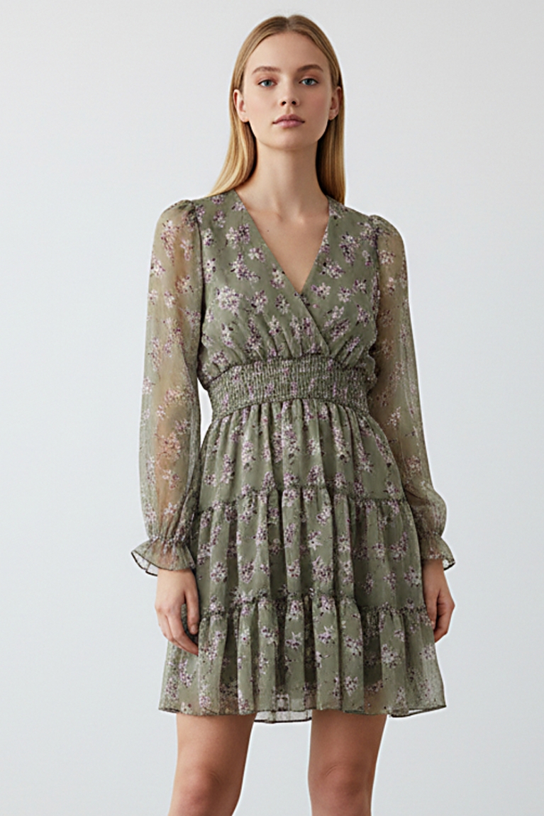 Ρομαντικό Floral φόρεμα - Χακί