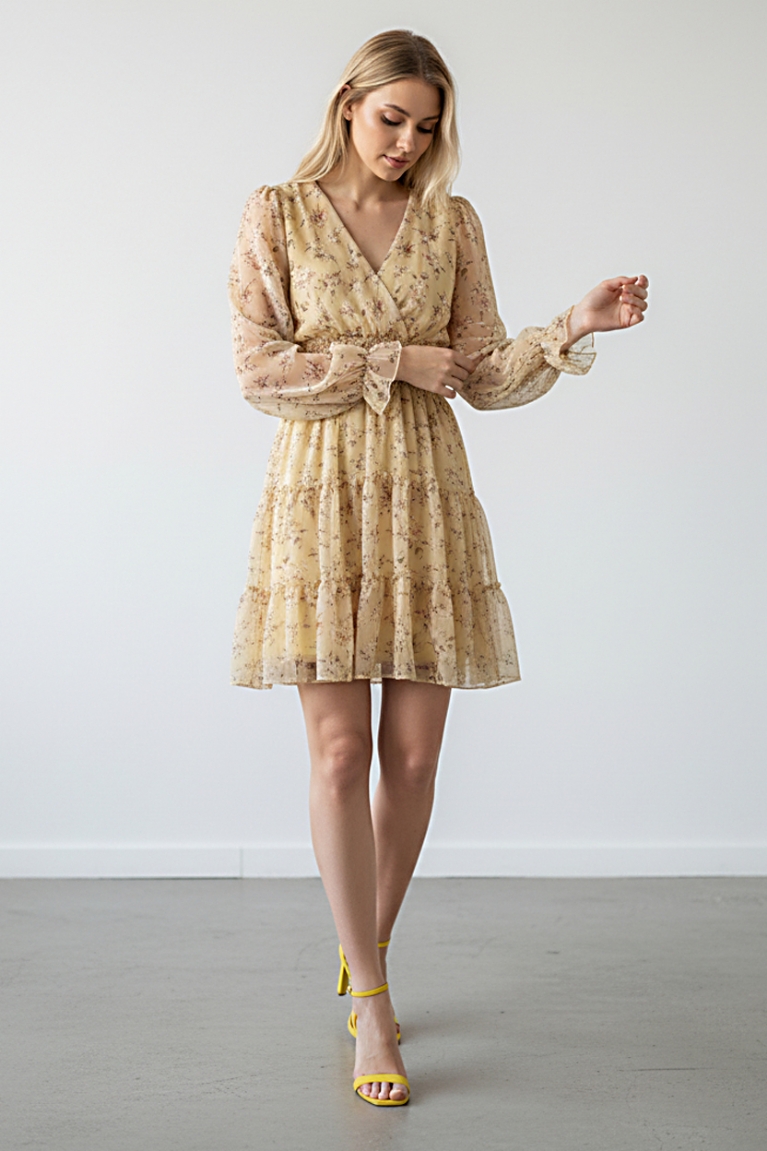 Ρομαντικό Floral φόρεμα - Κίτρινο