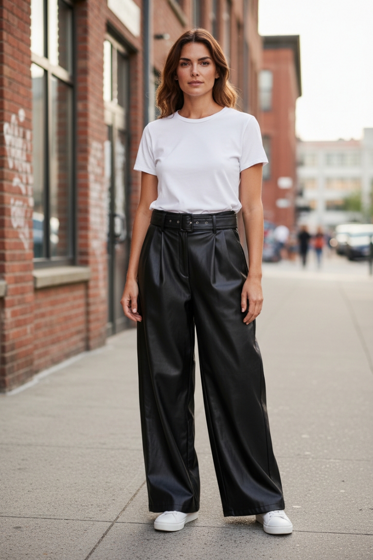 Δερματίνη παντελόνα - Μαύρο